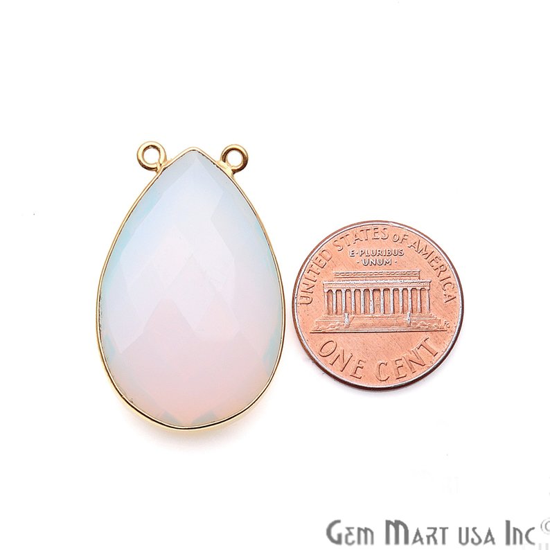 White Opal Gold Plated 32x21mm Pears Gemstone Connector - GemMartUSA