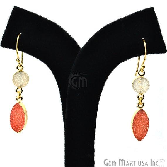 Double Druzy 48x8mm Gold Plated Dangle Hook Earrings (Pick your Gemstone) (90127-1) - GemMartUSA