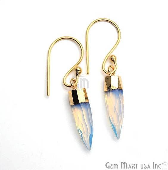 Pencil Shape 24x6mm Gold Plated Gemstone Dangle Hook Earring Choose Your Style (90154-1) - GemMartUSA