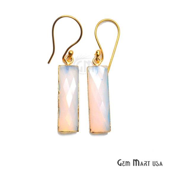 Rectangle 9x30mm Gold Gemstone Hook Earring 1Pair (Pick your Gemstone) - GemMartUSA