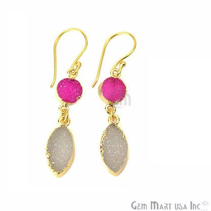 Double Druzy 48x8mm Gold Plated Dangle Hook Earrings (Pick your Gemstone) (90127-1) - GemMartUSA