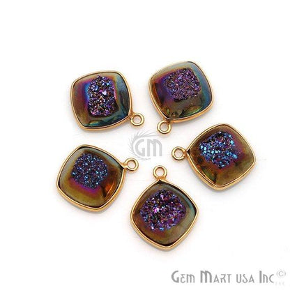 Window Druzy 12mm Cushion Shape Bezel Cave Druzy Gemstone Connector (Pick Your Color, Bail, Plating) - GemMartUSA