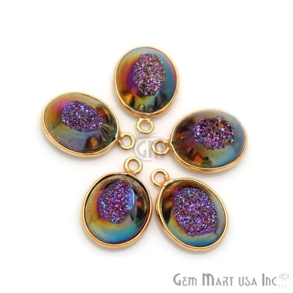 Window Druzy 10x12mm Oval Bezel Cave Druzy Connector (Pick Color, Bail, Plating) - GemMartUSA