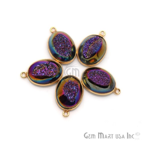 Window Druzy 12x16mm Oval Bezel Cave Druzy Connector (Pick Color, Bail, Plating) - GemMartUSA