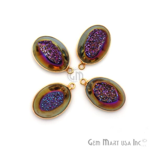 Window Druzy 13x18mm Oval Bezel Cave Druzy Connector (Pick Color, Bail, Plating) - GemMartUSA