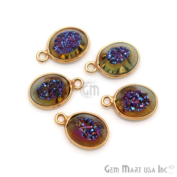 Window Druzy 8x10mm Oval Bezel Cave Druzy Connector (Pick Color, Bail, Plating) - GemMartUSA