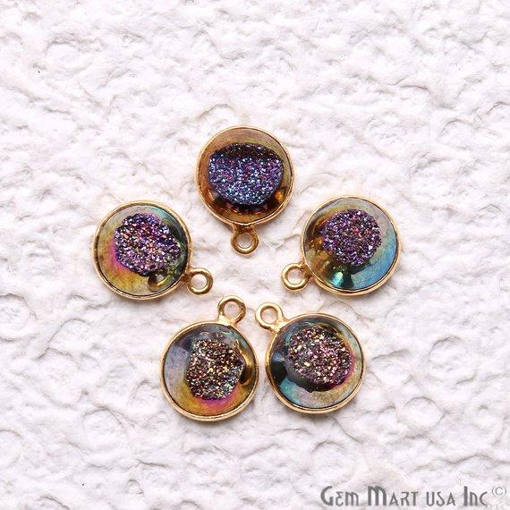 Window Druzy 10mm Round Shape Bezel Cave Druzy Gemstone Connector (Pick Your Color, Bail, Plating) - GemMartUSA