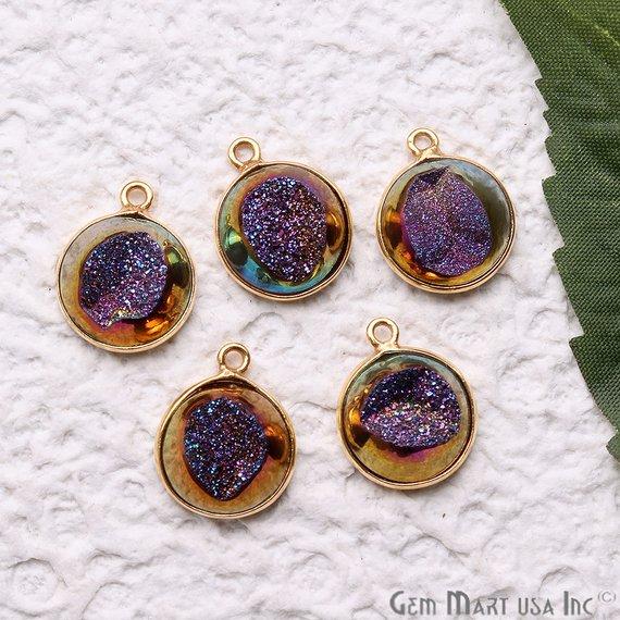 Window Druzy 12mm Round Shape Bezel Cave Druzy Gemstone Connector (Pick Your Color, Bail, Plating) - GemMartUSA