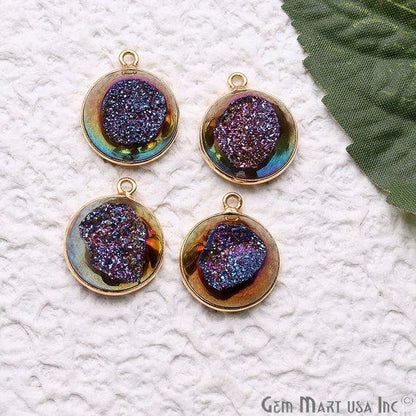 Window Druzy 14mm Round Shape Bezel Cave Druzy Gemstone Connector (Pick Your Color, Bail, Plating) - GemMartUSA