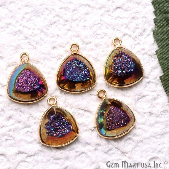 Window Druzy, 12mm Trillion Shape Bezel Cave Druzy Gemstone Connector 1pc Choose Your Style - GemMartUSA