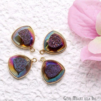 Window Druzy 14mm Trillion Bezel Cave Druzy Gemstone Connector (Pick Your Color, Bail, Plating) - GemMartUSA