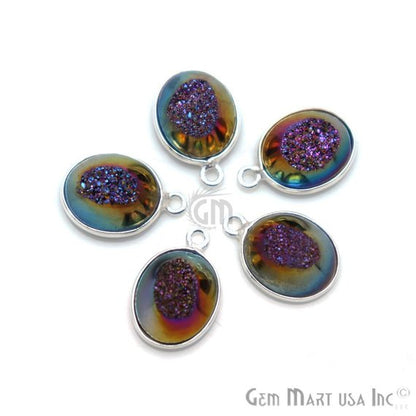 Window Druzy 10x12mm Oval Bezel Cave Druzy Connector (Pick Color, Bail, Plating) - GemMartUSA