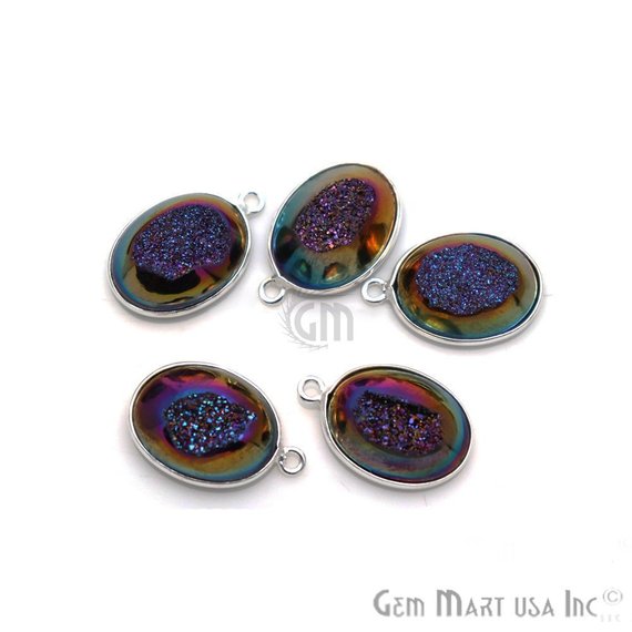 Window Druzy 12x16mm Oval Bezel Cave Druzy Connector (Pick Color, Bail, Plating) - GemMartUSA