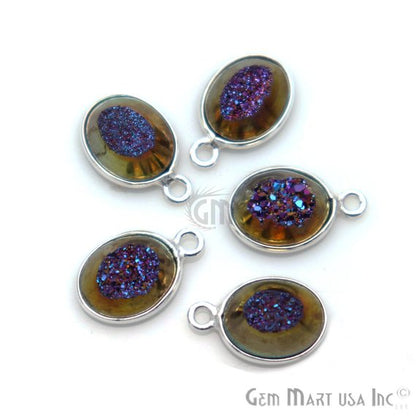 Window Druzy 8x10mm Oval Bezel Cave Druzy Connector (Pick Color, Bail, Plating) - GemMartUSA