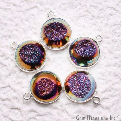 Window Druzy 12mm Round Shape Bezel Cave Druzy Gemstone Connector (Pick Your Color, Bail, Plating) - GemMartUSA