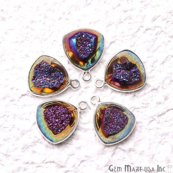 Window Druzy, 12mm Trillion Shape Bezel Cave Druzy Gemstone Connector 1pc Choose Your Style - GemMartUSA