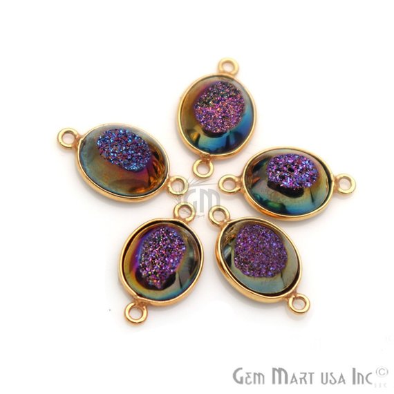 Window Druzy 10x12mm Oval Bezel Cave Druzy Connector (Pick Color, Bail, Plating) - GemMartUSA