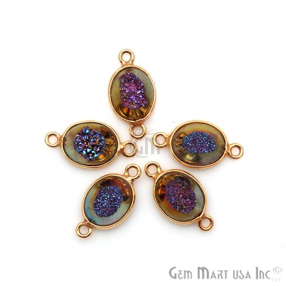 Window Druzy 8x10mm Oval Bezel Cave Druzy Connector (Pick Color, Bail, Plating) - GemMartUSA