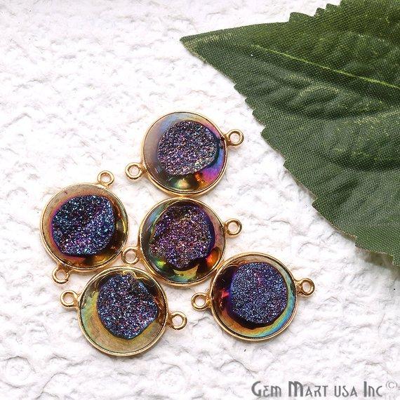 Window Druzy 14mm Round Shape Bezel Cave Druzy Gemstone Connector (Pick Your Color, Bail, Plating) - GemMartUSA