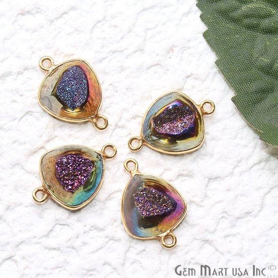 Window Druzy, 12mm Trillion Shape Bezel Cave Druzy Gemstone Connector 1pc Choose Your Style - GemMartUSA