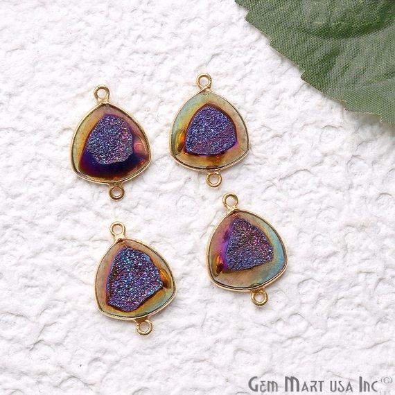 Window Druzy 14mm Trillion Bezel Cave Druzy Gemstone Connector (Pick Your Color, Bail, Plating) - GemMartUSA