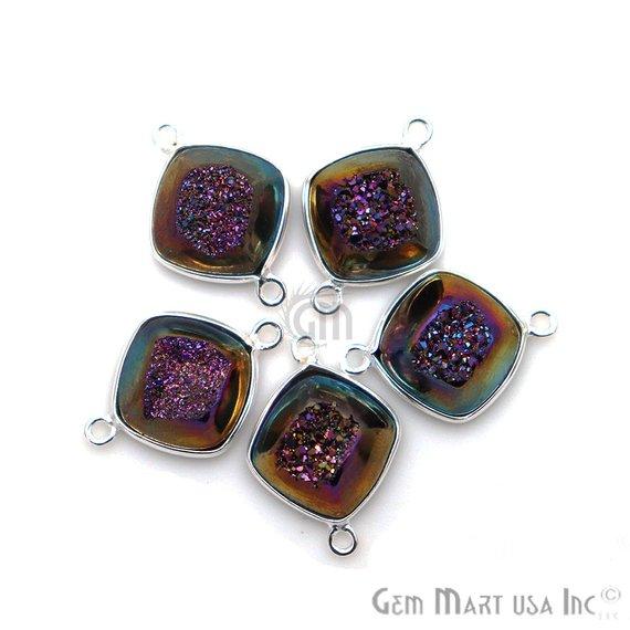 Window Druzy 12mm Cushion Shape Bezel Cave Druzy Gemstone Connector (Pick Your Color, Bail, Plating) - GemMartUSA