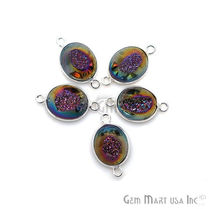 Window Druzy 10x12mm Oval Bezel Cave Druzy Connector (Pick Color, Bail, Plating) - GemMartUSA