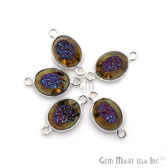 Window Druzy 8x10mm Oval Bezel Cave Druzy Connector (Pick Color, Bail, Plating) - GemMartUSA