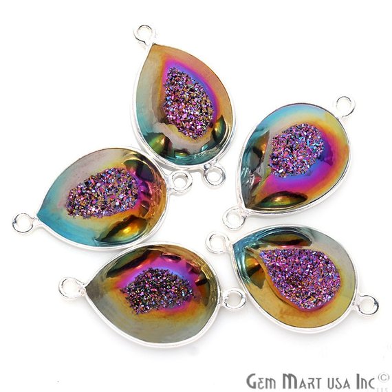 Window Druzy 12x16mm Pears Bezel Cave Druzy Connector (Pick Color, Bail, Plating) - GemMartUSA