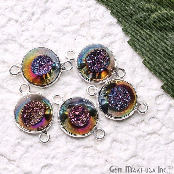 Window Druzy 10mm Round Shape Bezel Cave Druzy Gemstone Connector (Pick Your Color, Bail, Plating) - GemMartUSA