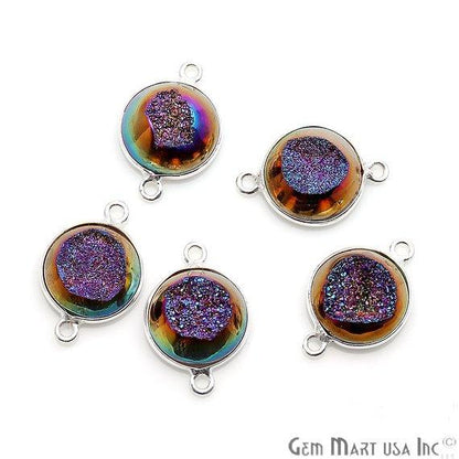 Window Druzy 12mm Round Shape Bezel Cave Druzy Gemstone Connector (Pick Your Color, Bail, Plating) - GemMartUSA