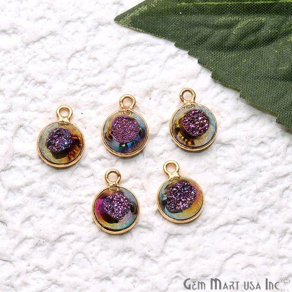 Window Druzy 8mm Round Shape Bezel Cave Druzy Gemstone Connector (Pick Your Color, Bail, Plating) - GemMartUSA