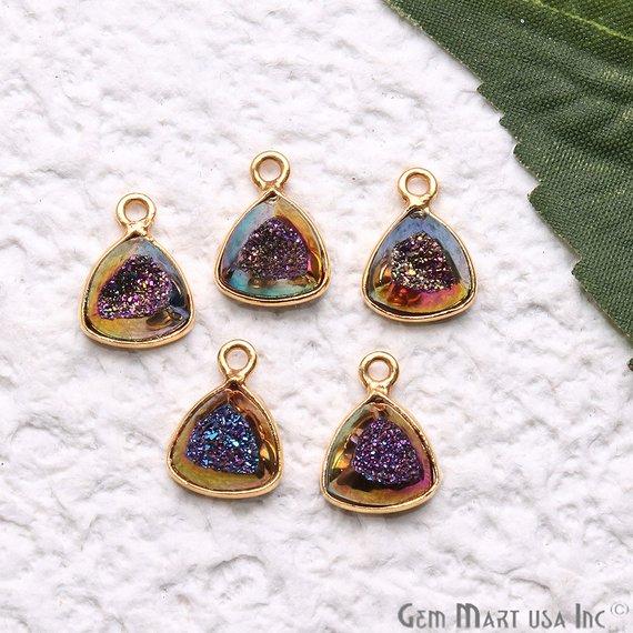 Window Druzy 8mm Trillion Shape Bezel Cave Druzy Gemstone Connector (Pick Your Color, Bail, Plating) - GemMartUSA