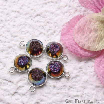 Window Druzy 8mm Round Shape Bezel Cave Druzy Gemstone Connector (Pick Your Color, Bail, Plating) - GemMartUSA