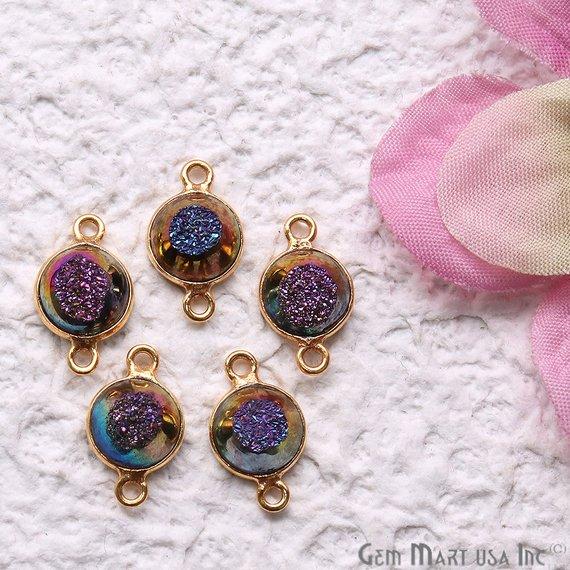 Window Druzy 8mm Round Shape Bezel Cave Druzy Gemstone Connector (Pick Your Color, Bail, Plating) - GemMartUSA