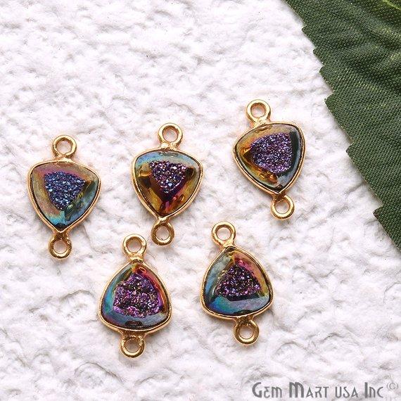 Window Druzy 8mm Trillion Shape Bezel Cave Druzy Gemstone Connector (Pick Your Color, Bail, Plating) - GemMartUSA