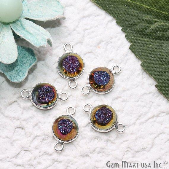 Window Druzy 8mm Round Shape Bezel Cave Druzy Gemstone Connector (Pick Your Color, Bail, Plating) - GemMartUSA