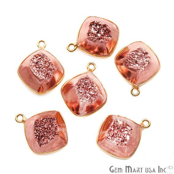 Window Druzy 12mm Cushion Shape Bezel Cave Druzy Gemstone Connector (Pick Your Color, Bail, Plating) - GemMartUSA