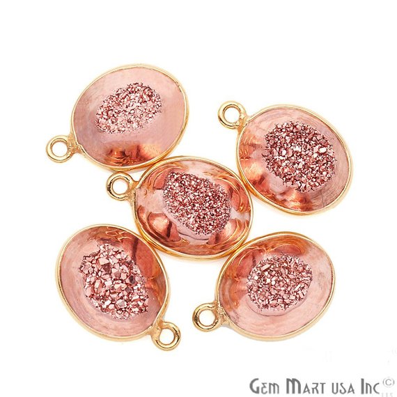 Window Druzy 10x12mm Oval Bezel Cave Druzy Connector (Pick Color, Bail, Plating) - GemMartUSA