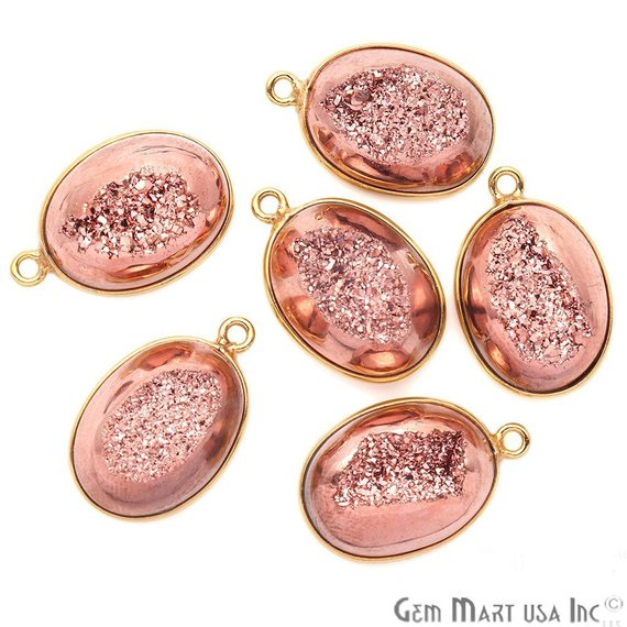 Window Druzy 12x16mm Oval Bezel Cave Druzy Connector (Pick Color, Bail, Plating) - GemMartUSA