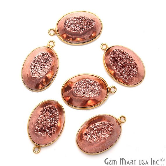 Window Druzy 13x18mm Oval Bezel Cave Druzy Connector (Pick Color, Bail, Plating) - GemMartUSA