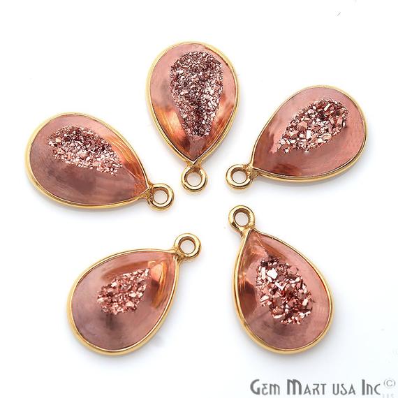 Window Druzy 10x14mm Pears Shape Bezel Cave Druzy Gemstone Connector (Pick Your Color, Bail, Plating) - GemMartUSA