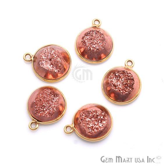 Window Druzy 12mm Round Shape Bezel Cave Druzy Gemstone Connector (Pick Your Color, Bail, Plating) - GemMartUSA