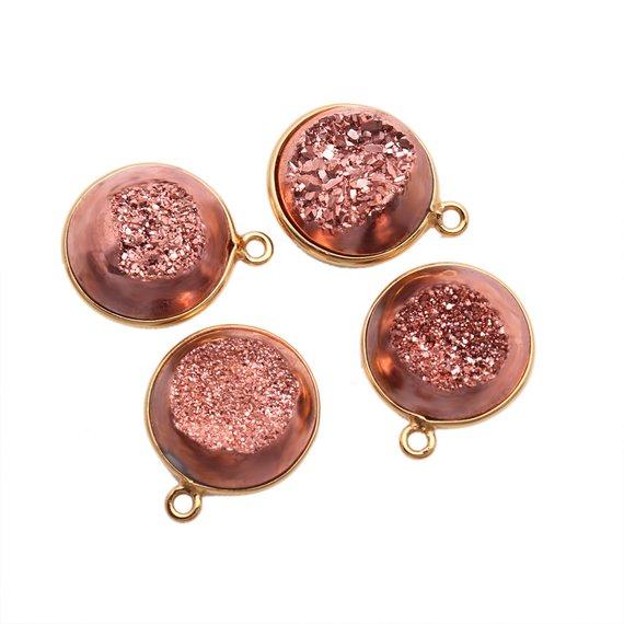 Window Druzy 14mm Round Shape Bezel Cave Druzy Gemstone Connector (Pick Your Color, Bail, Plating) - GemMartUSA