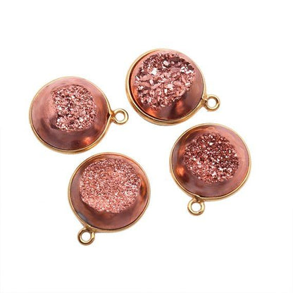 Window Druzy 14mm Round Shape Bezel Cave Druzy Gemstone Connector (Pick Your Color, Bail, Plating) - GemMartUSA