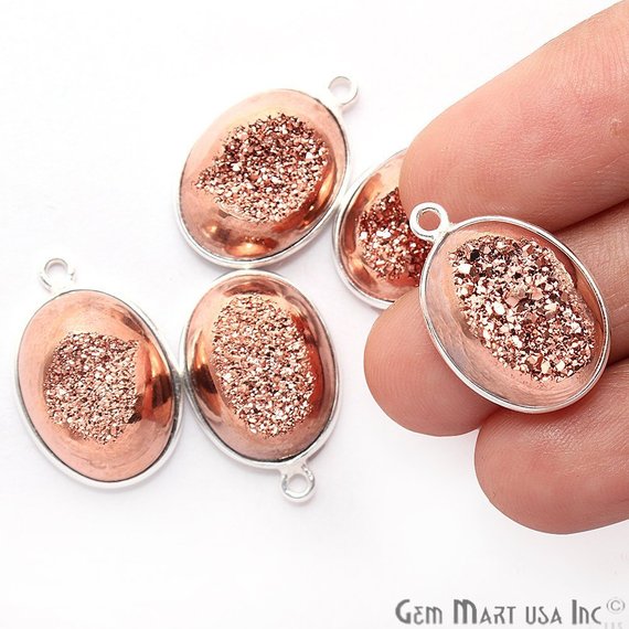 Window Druzy 12x16mm Oval Bezel Cave Druzy Connector (Pick Color, Bail, Plating) - GemMartUSA