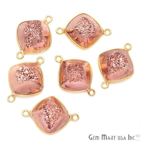 Window Druzy 12mm Cushion Shape Bezel Cave Druzy Gemstone Connector (Pick Your Color, Bail, Plating) - GemMartUSA