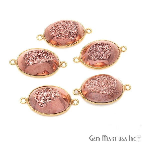 Window Druzy 13x18mm Oval Bezel Cave Druzy Connector (Pick Color, Bail, Plating) - GemMartUSA