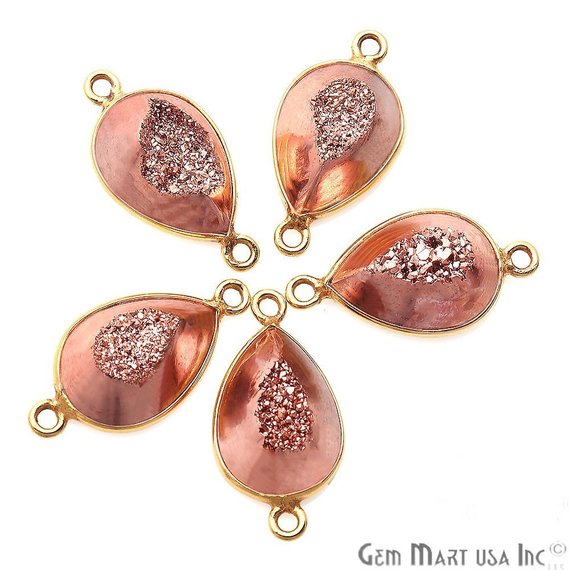 Window Druzy 10x14mm Pears Shape Bezel Cave Druzy Gemstone Connector (Pick Your Color, Bail, Plating) - GemMartUSA