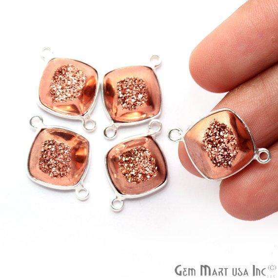 Window Druzy 12mm Cushion Shape Bezel Cave Druzy Gemstone Connector (Pick Your Color, Bail, Plating) - GemMartUSA